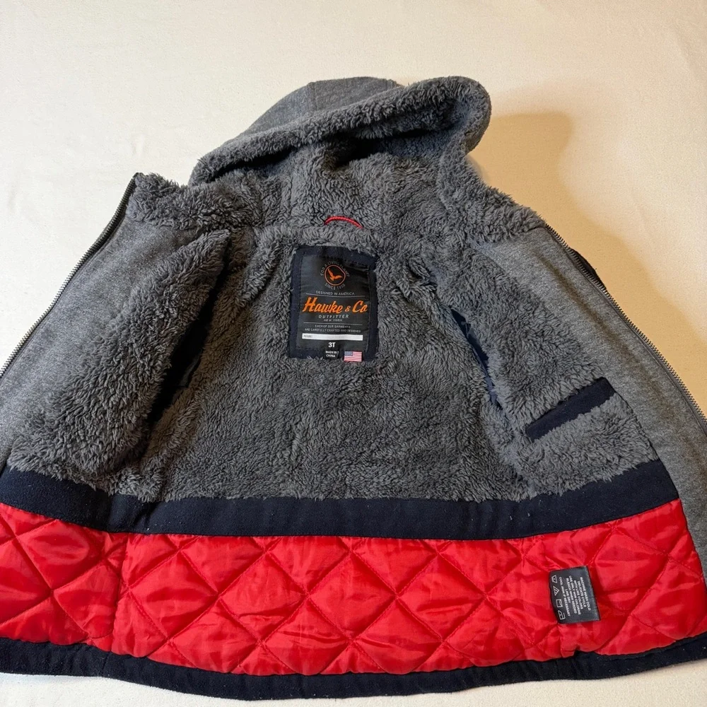 Hawke &‎ Co Outfitters Navy Nautical Peacoat Gray Hood Boys 3T